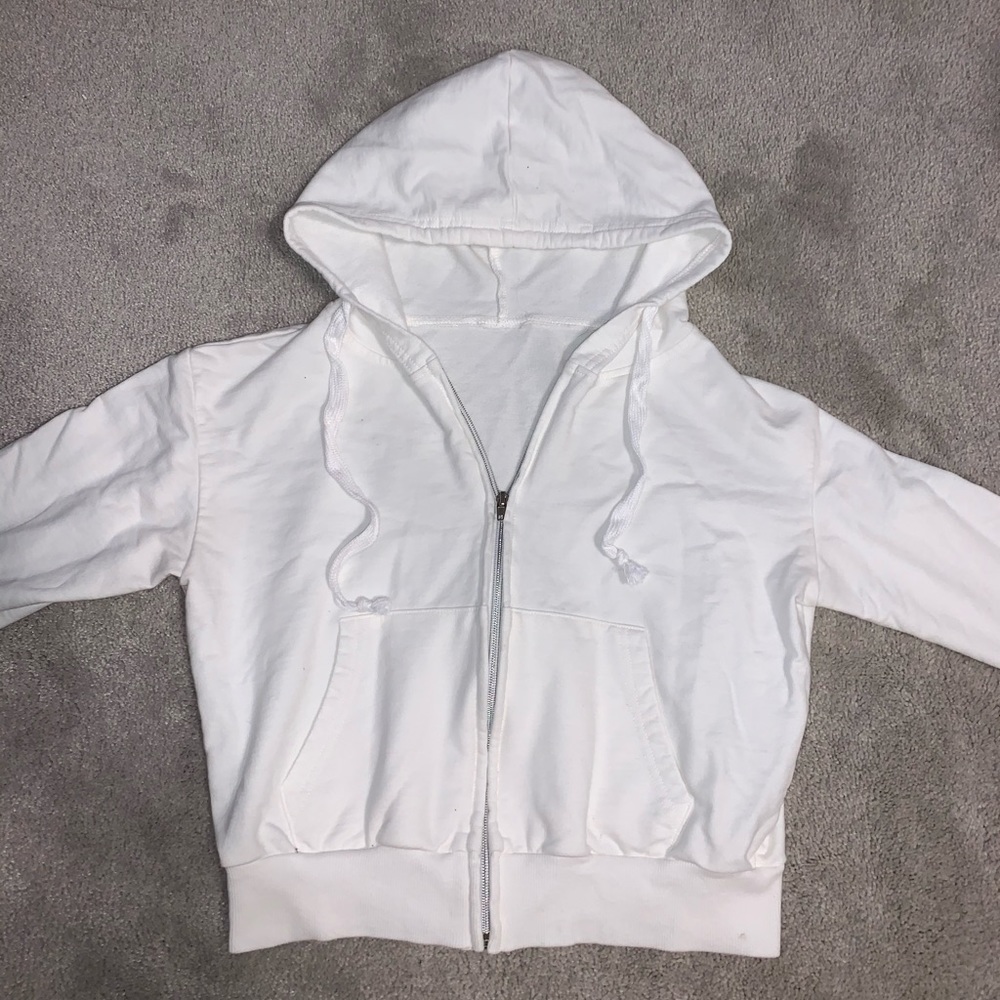 White cropped zip up hoodie
